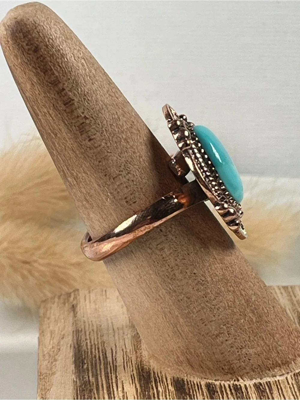 Solid Copper Kingman Turquoise Gemstone Ring Size 7.75 Adjustable